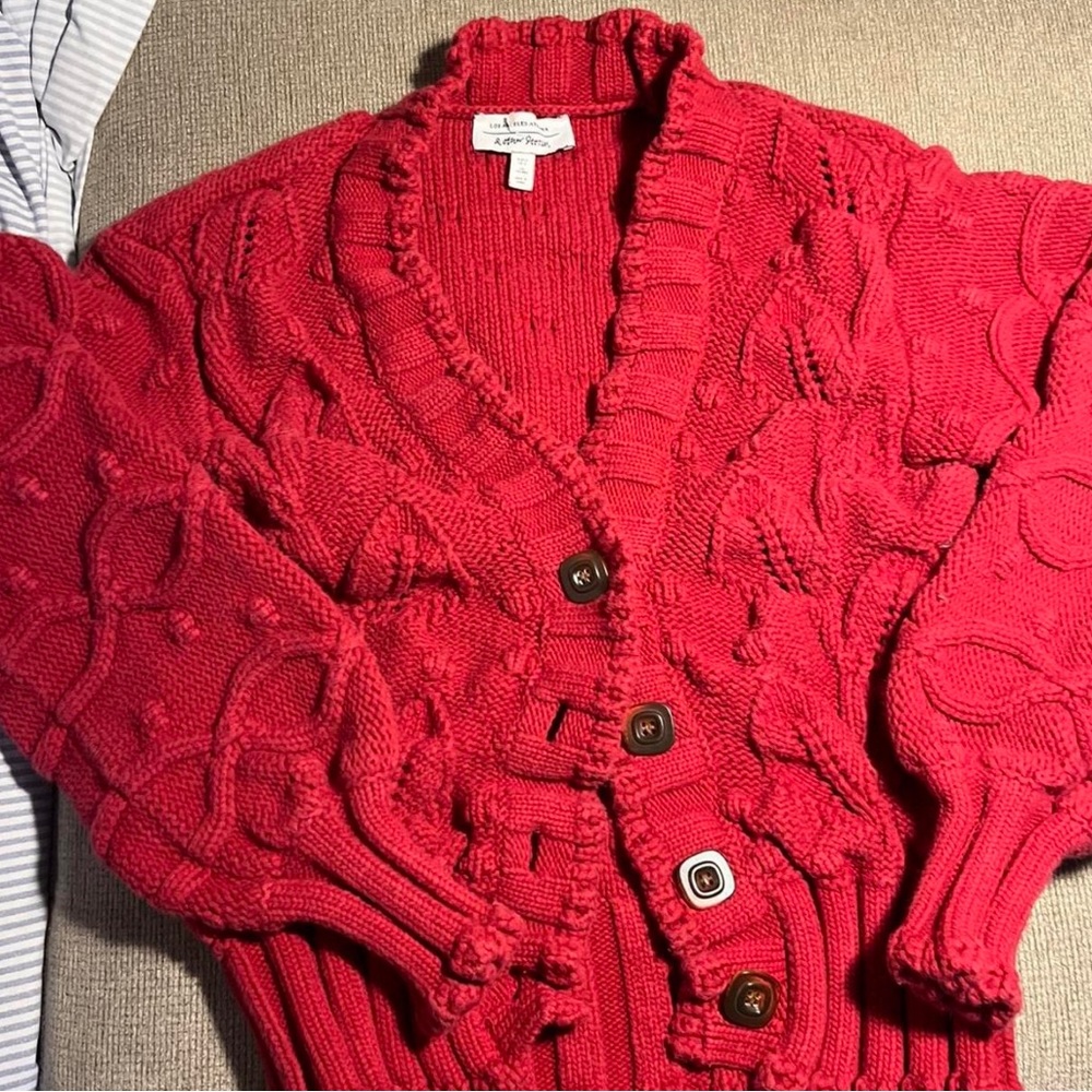 Chunky red knit sweater/cardigan
